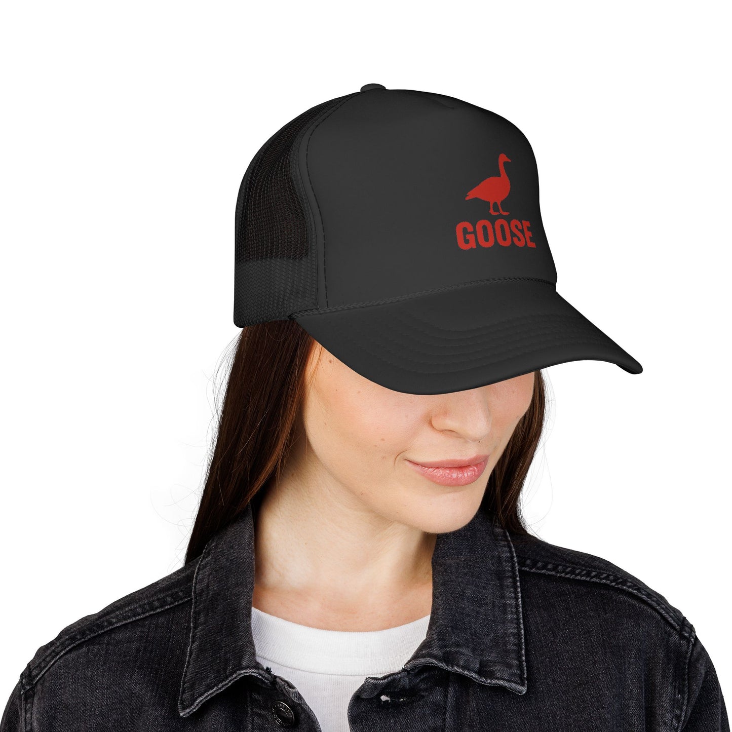 Red Goose Silhouette Trucker Cap | Embroidered Bird Logo