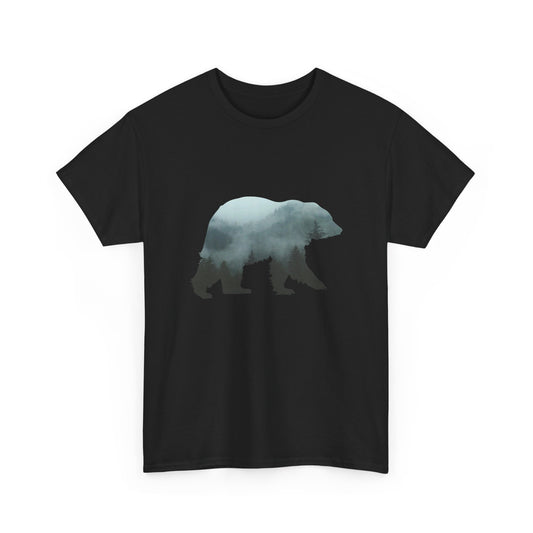 Mountain Landscape Bear Tee | Nature silhouette, forest wildlife design | Unisex Tee